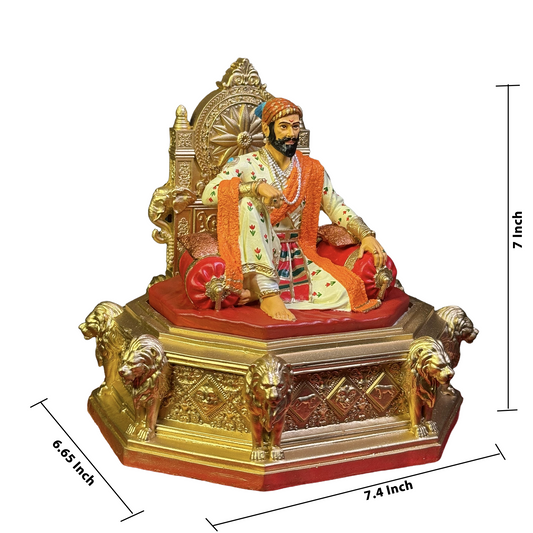 Chhatrapati Shivaji Maharaj Idol Sitting on Sinhasan | 7 Inch Multicolour Premium Finish Statue | Shivaji Maharaj Murti for Home Temple, Office Desk & Living Room Decor | Maratha King Collectible Idol | Shiv Jayanti Gift