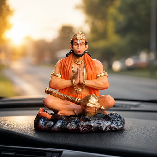 Lord Hanuman Idol for Car Dashboard | 4 Inch Multicolour Polyresin Bajrangbali Murti for Car | Office Desk, Study Table & Home Decor | Washable Hindu God Statue | Spiritual Gift for Hanuman Bhakt