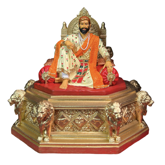 Chhatrapati Shivaji Maharaj Idol Sitting on Sinhasan | 7 Inch Multicolour Premium Finish Statue | Shivaji Maharaj Murti for Home Temple, Office Desk & Living Room Decor | Maratha King Collectible Idol | Shiv Jayanti Gift