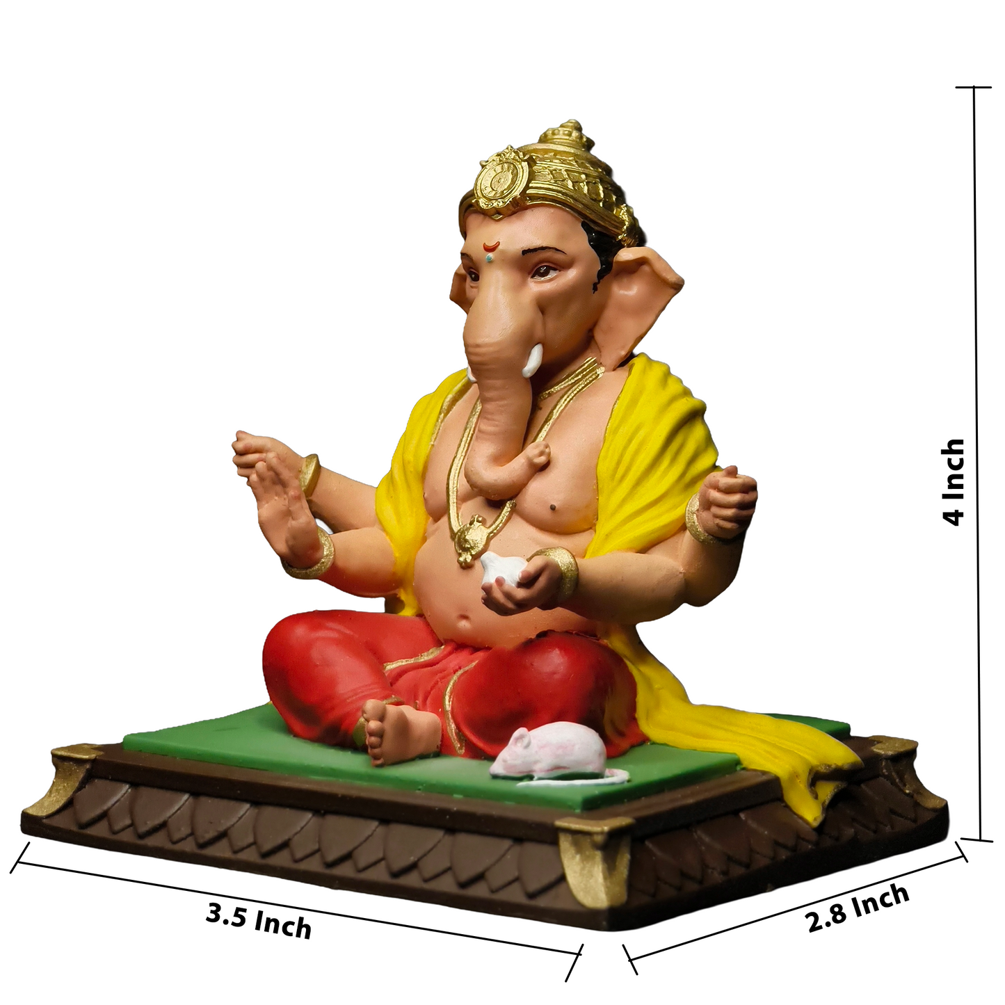 Ganesh Idol for Car Dashboard 4 Inch | Ganpati Bappa Murti Multicolour | Lord Ganesha Idol for Home Decor, Mandir & Office Desk | Polyresin Ganesh Statue for Gift & Decoration