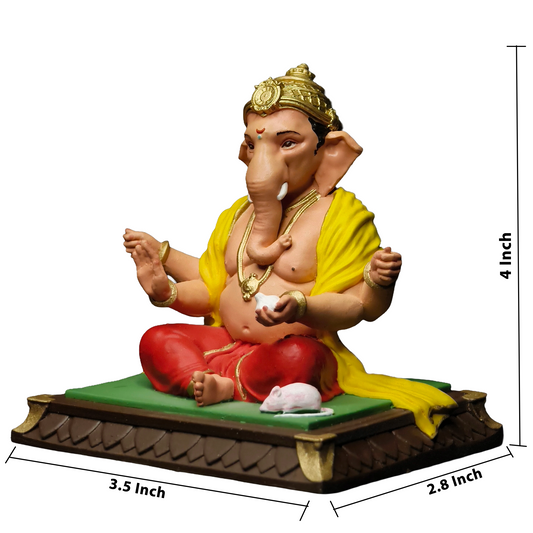 Ganesh Idol for Car Dashboard 4 Inch | Ganpati Bappa Murti Multicolour | Lord Ganesha Idol for Home Decor, Mandir & Office Desk | Polyresin Ganesh Statue for Gift & Decoration