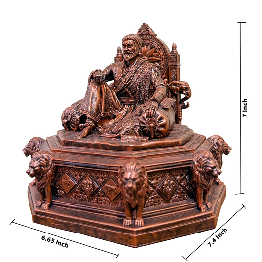 Chhatrapati Shivaji Maharaj Idol Sitting on Sinhasan | 7 Inch Copper Finish Polyresin Statue | Shivaji Maharaj Murti for Home Temple, Office Desk & Living Room Decor | Maratha King Decorative Collectible | Shiv Jayanti Gift
