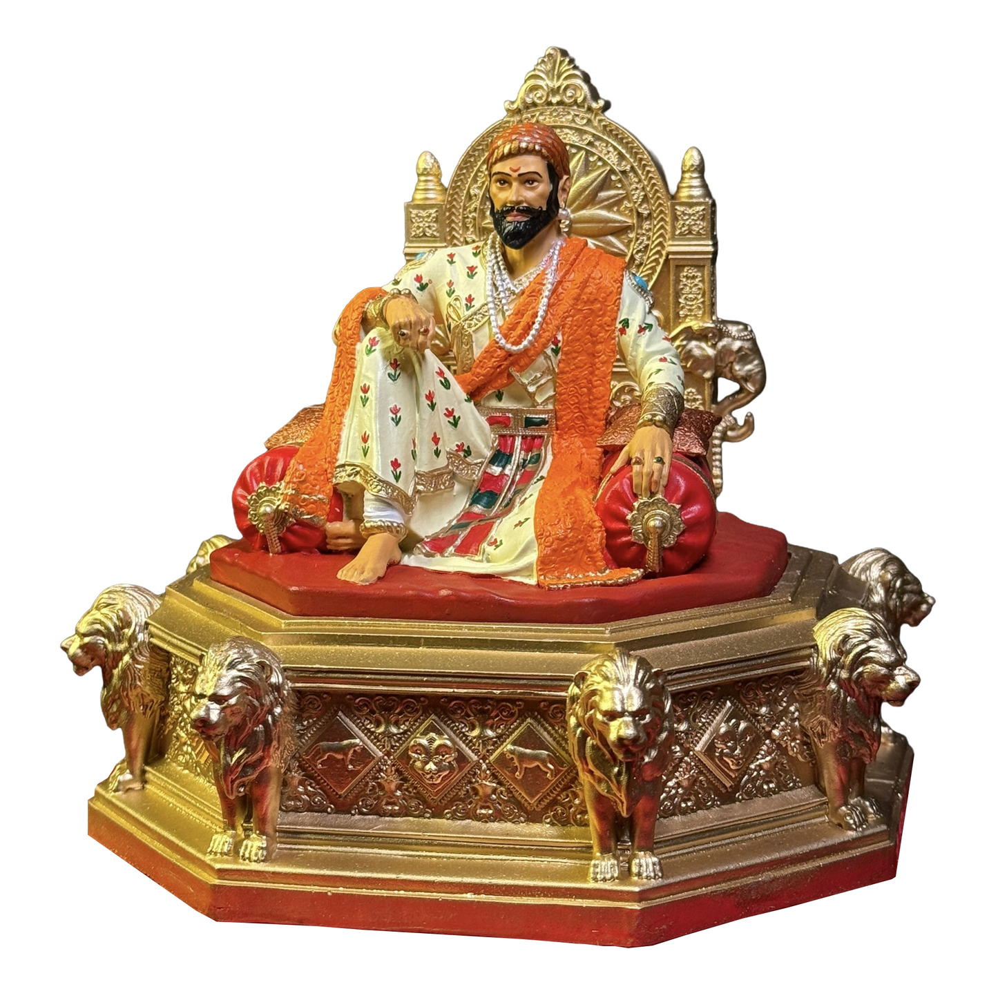 Chhatrapati Shivaji Maharaj Idol Sitting on Sinhasan | 7 Inch Multicolour Premium Finish Statue | Shivaji Maharaj Murti for Home Temple, Office Desk & Living Room Decor | Maratha King Collectible Idol | Shiv Jayanti Gift