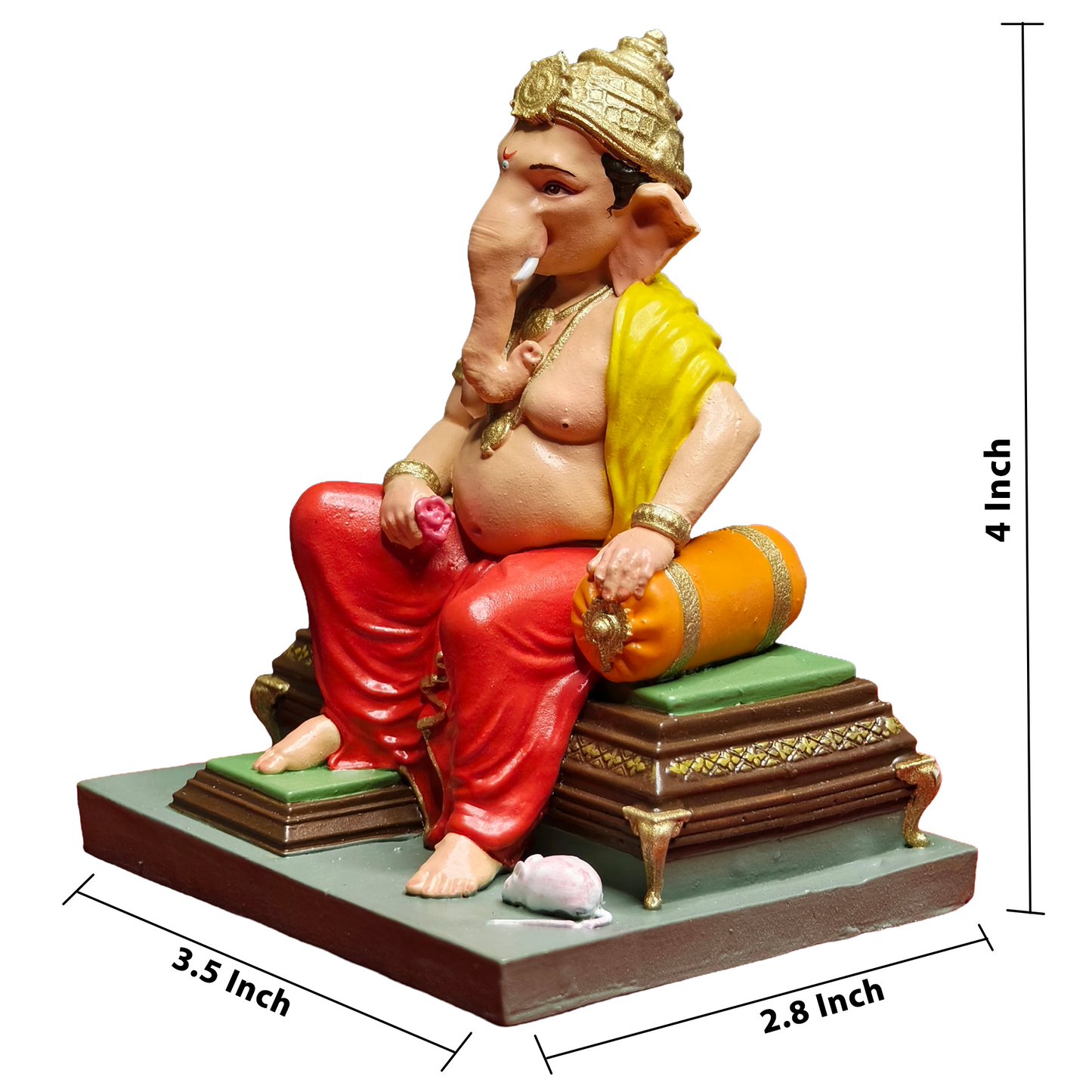 Ganpati Bappa Idol 4 Inch Multicolour | Lord Ganesha Dashboard Idol for Car, Home Temple & Office Desk | Premium Polyresin Ganesh Murti for Gifting & Decoration