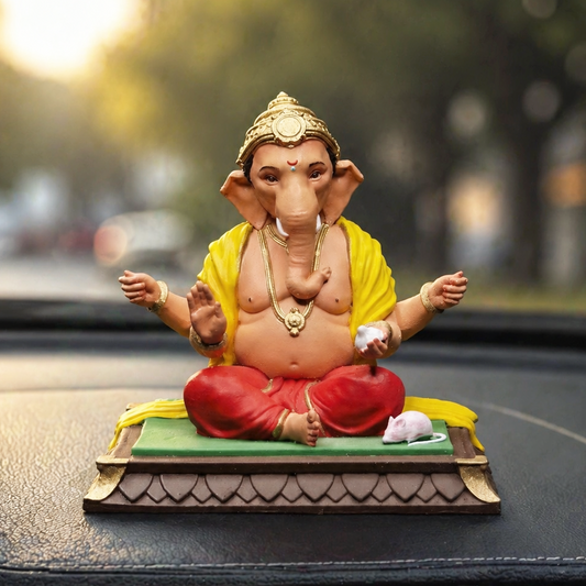 Ganesh Idol for Car Dashboard 4 Inch | Ganpati Bappa Murti Multicolour | Lord Ganesha Idol for Home Decor, Mandir & Office Desk | Polyresin Ganesh Statue for Gift & Decoration