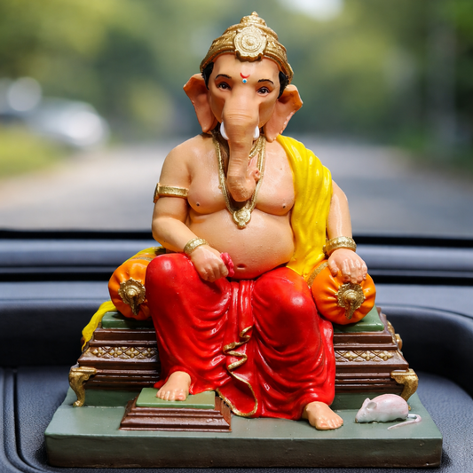 Ganpati Bappa Idol 4 Inch Multicolour | Lord Ganesha Dashboard Idol for Car, Home Temple & Office Desk | Premium Polyresin Ganesh Murti for Gifting & Decoration